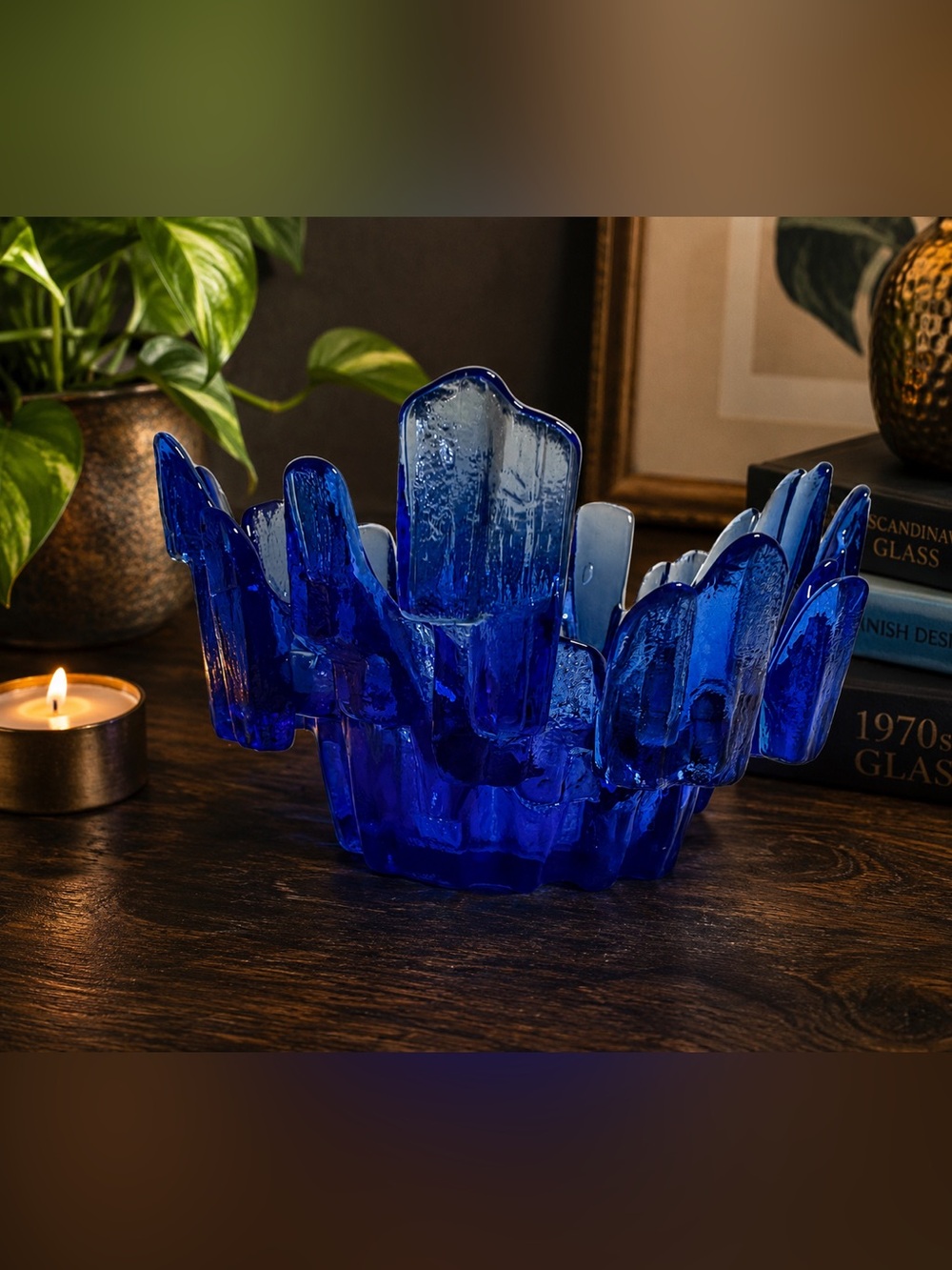 Vintage 1970s Humppila Kivi-Set Cobalt Blue Art Glass Bowl – Pertti Santalahti